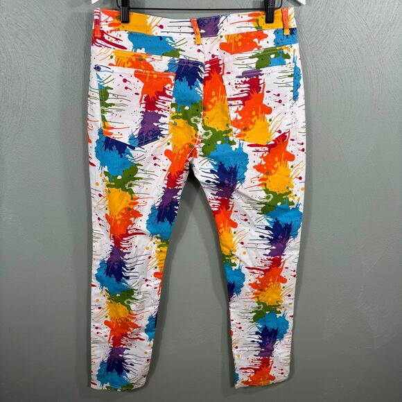 Men's Size 36 Colorful Paint Splatter Splash Abstract Streetwear Hip Pants Jeans - Picture 2 of 9